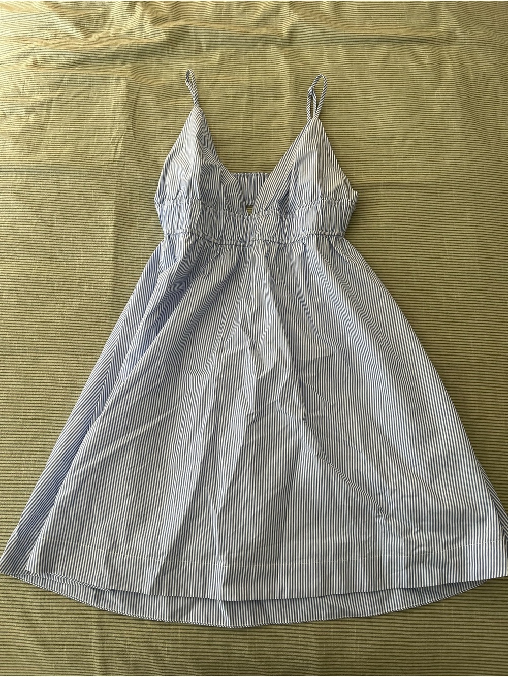 Babaton Light Blue & White Striped Spaghetti Strap Mini Dress